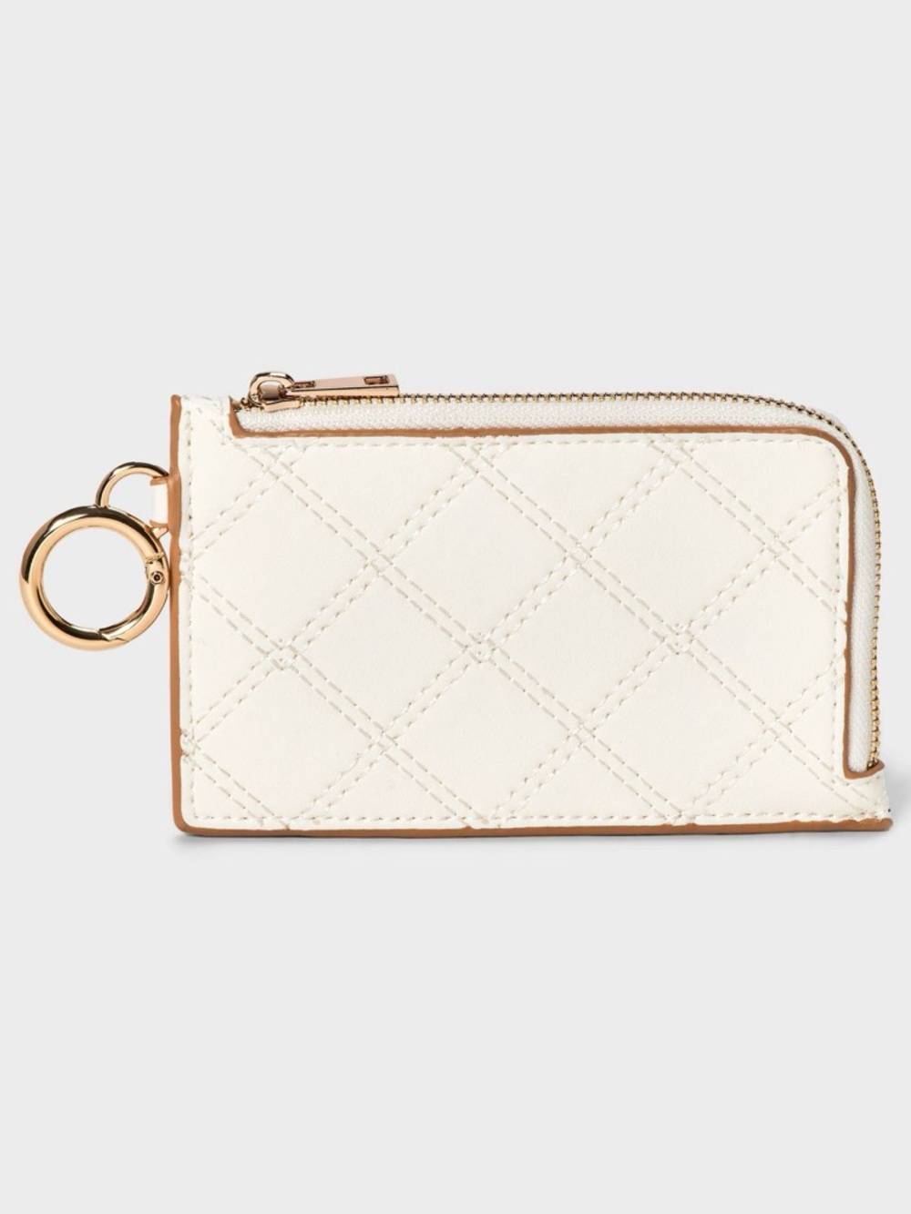 L-Zip Card Case - A New Day™ Off-White: Solid Shape Wallet with Key Ring
